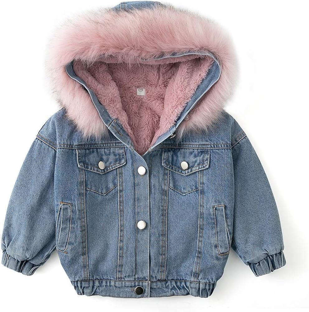 curipeer 小女孩夹克羊毛牛仔连帽幼儿儿童外套冬季1-6岁